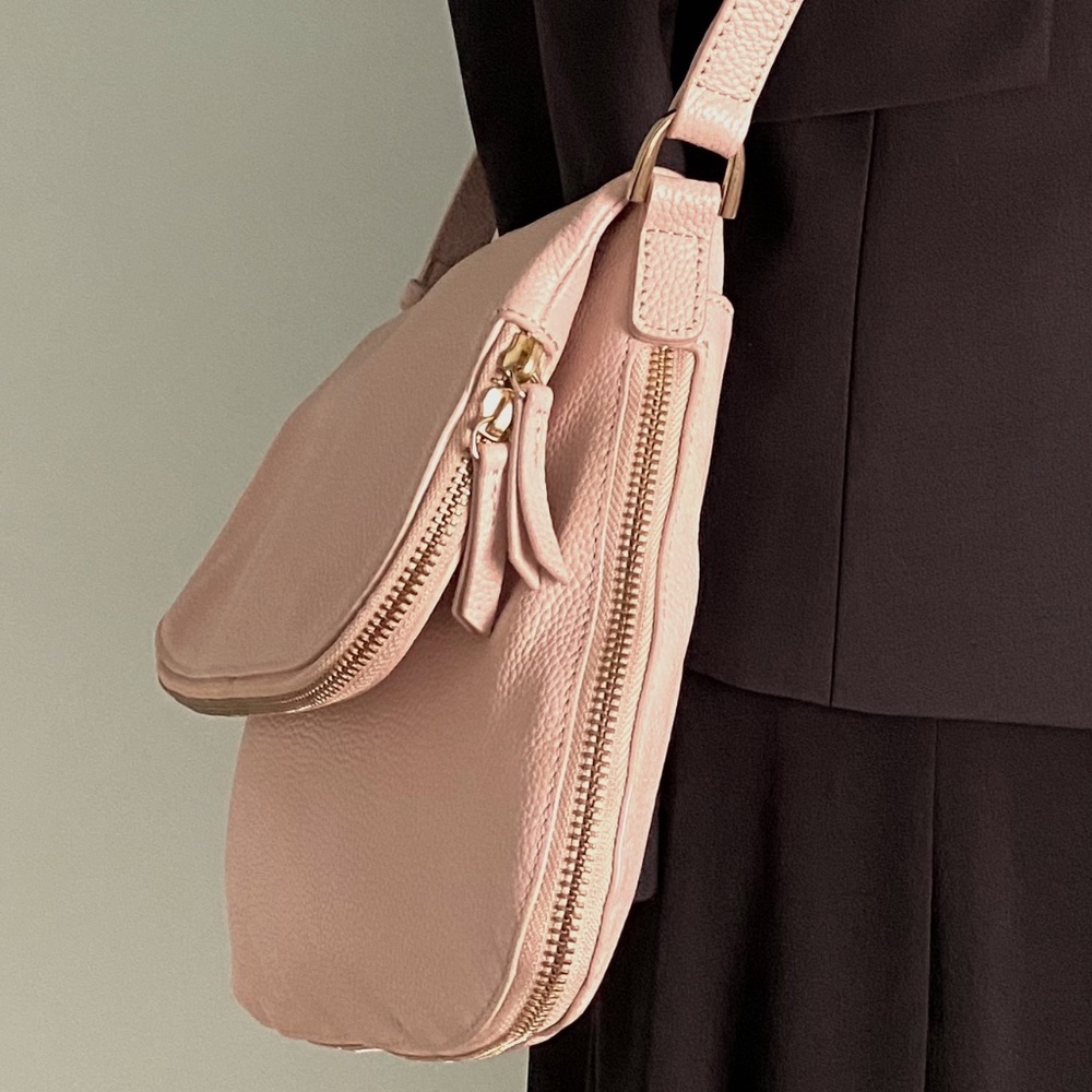 NORDSTROM Pebble Leather Double Entry CrossBody Bag Blush EUC - Picture 4 of 10